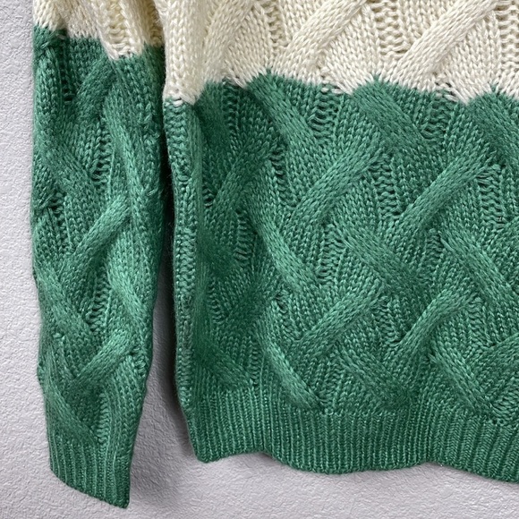 NWT Blank NYC Colorblock Crewneck Cable Knit Sweater Match Maker Green Cream XS - Picture 3 of 9